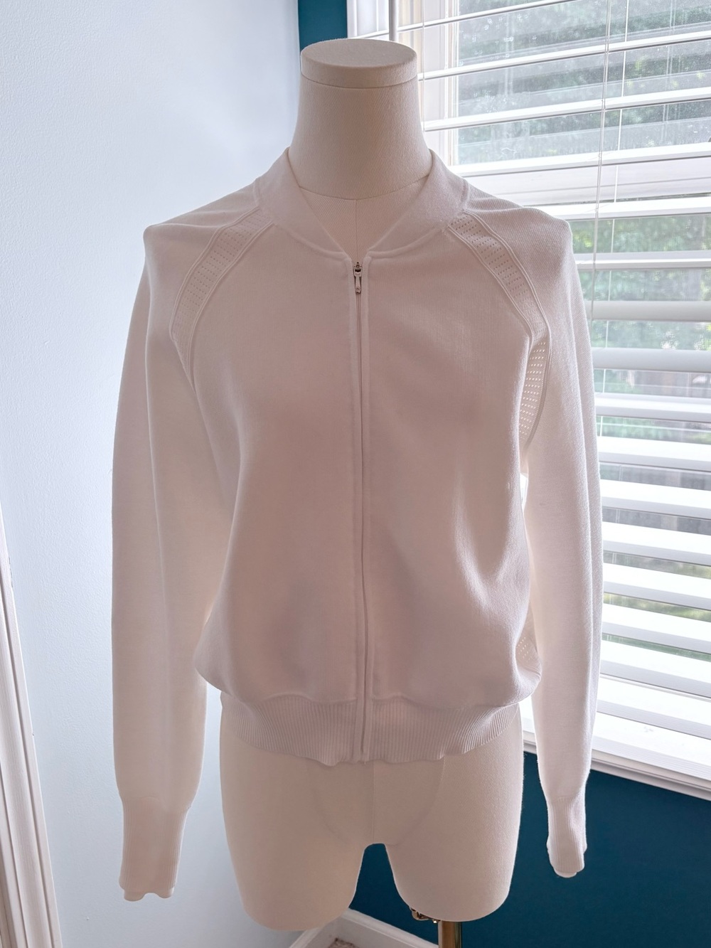 Athleta Women's White Zip-Front Bomber Style Sweater